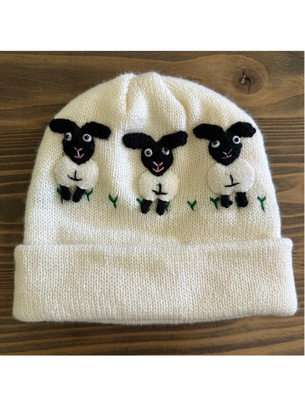 Baby Sheep Knit Beanie White Black Handmade Winter Hat Infant Toddler